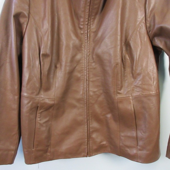 Cole Haan Brown Genuine Lambskin Leather Jacket Womens 2X Zip Biker Moto 1008 - Picture 4 of 16